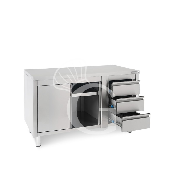 Tavolo armadiato,porte scorrevoli,3 cassetti a destra, L1400 x P600 x H850mm
