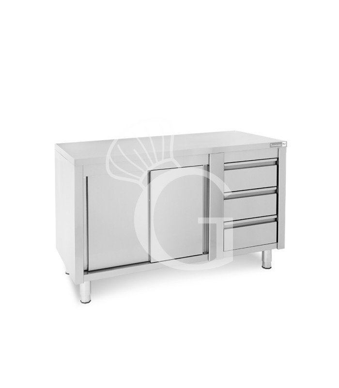 Tavolo armadiato,porte scorrevoli,3 cassetti a destra, L1400 x P600 x H850mm