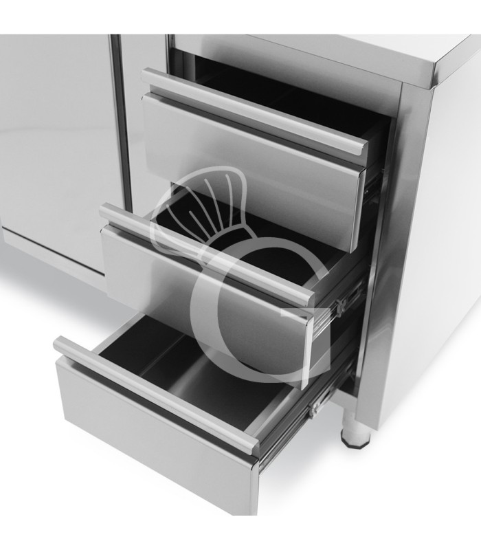 Tavolo armadiato, porte scorrevoli,3 cassetti a destra, alzatina, L1500 x P600 x H950mm