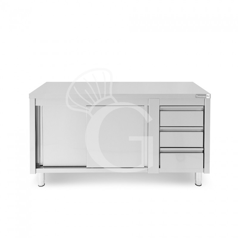 Tavolo armadiato,porte scorrevoli,3 cassetti a destra, L1600 x P600 x H850mm