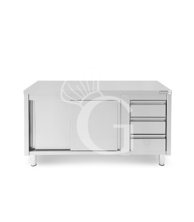 Tavolo armadiato,porte scorrevoli,3 cassetti a destra, L1800 x P700 x H850mm