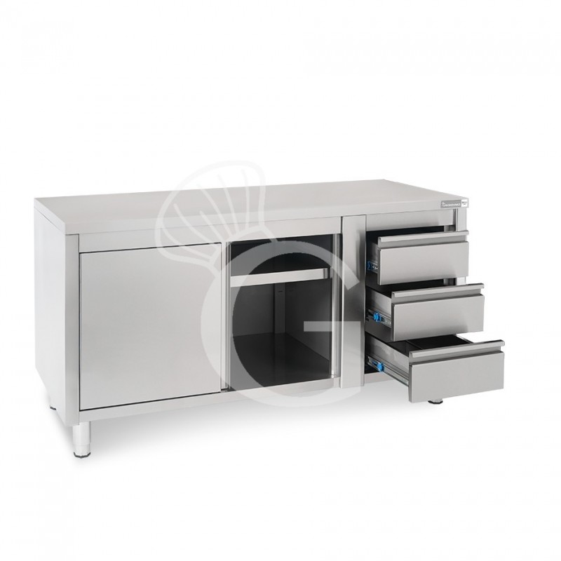 Tavolo armadiato,porte scorrevoli,3 cassetti a destra, L1800 x P700 x H850mm