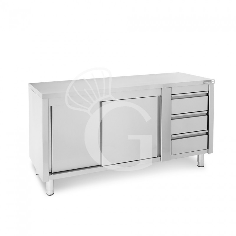 Tavolo armadiato,porte scorrevoli,3 cassetti a destra, L1800 x P700 x H850mm