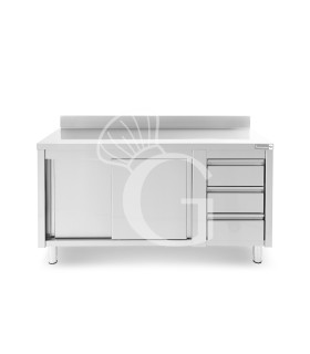 Tavolo armadiato, porte scorrevoli,3 cassetti a destra, alzatina, L1800 x P700 x H950mm