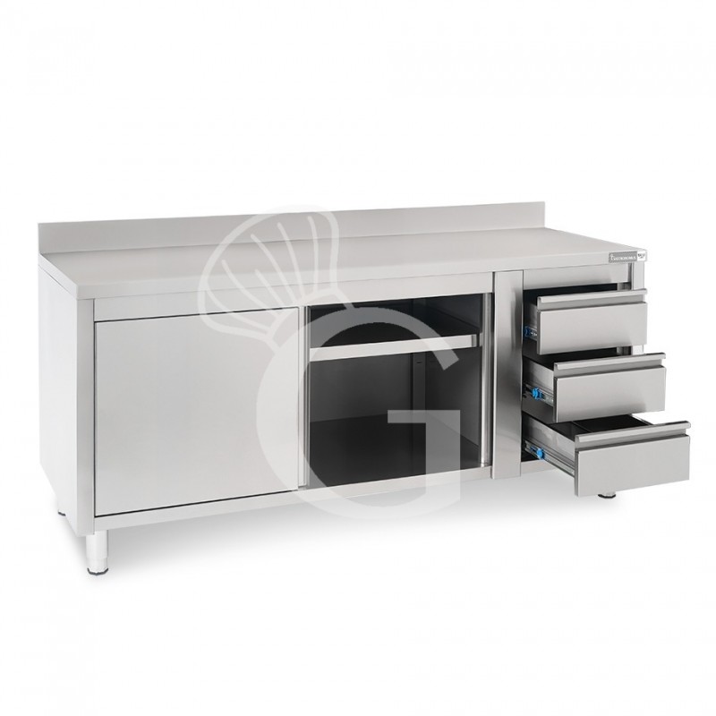 Tavolo armadiato, porte scorrevoli,3 cassetti a destra, alzatina, L2000 x P600 x H950mm