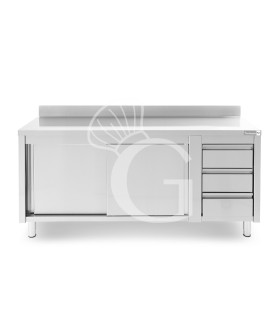 Tavolo armadiato, porte scorrevoli,3 cassetti a destra, alzatina, L2000 x P700 x H950mm