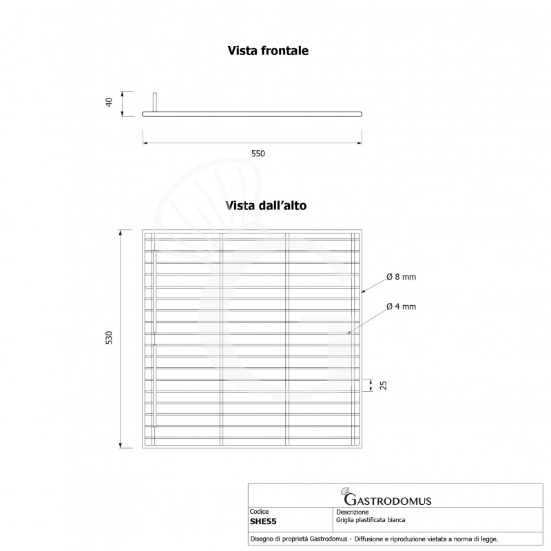 Griglia plastificata con ferma prodotto - L 530 mm x P 550 mm