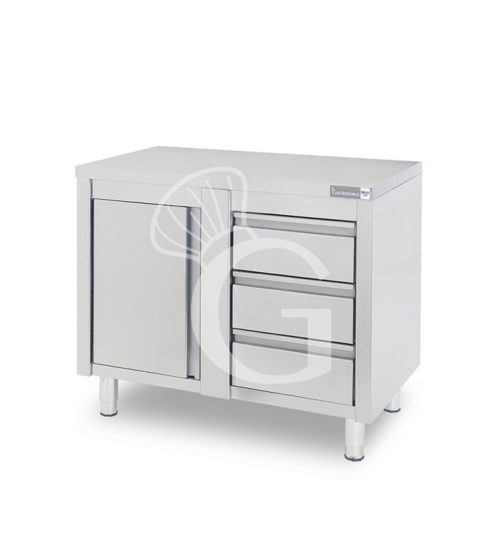 Tavolo armadiato,1 porta battente,3 cassetti a destra, L1000 x P600 x H850mm