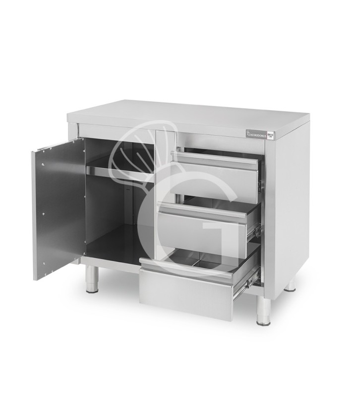 Tavolo armadiato,1 porta battente,3 cassetti a destra, L1000 x P600 x H850mm