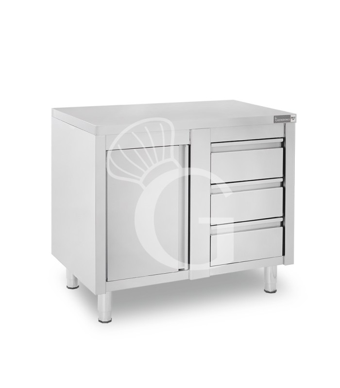 Tavolo armadiato,1 porta battente,3 cassetti a destra, L1000 x P600 x H850mm