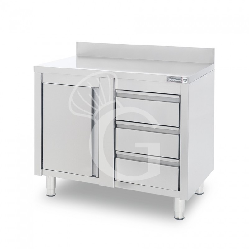 Tavolo armadiato,1 porta battente,3 cassetti a destra, alzatina, L1000 x P700 x H950mm