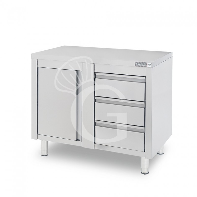 Tavolo armadiato,1 porta battente,3 cassetti a destra, L1200 x P600 x H850mm