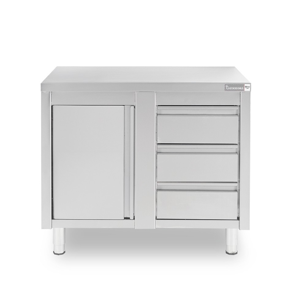 Tavolo armadiato,1 porta battente,3 cassetti a destra, L1200 x P600 x H850mm