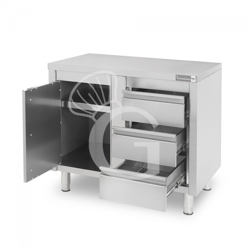 Tavolo armadiato,1 porta battente,3 cassetti a destra, L1200 x P600 x H850mm