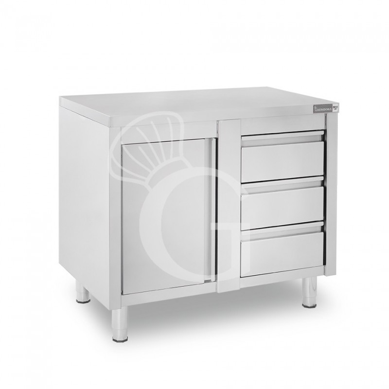 Tavolo armadiato,1 porta battente,3 cassetti a destra, L1200 x P600 x H850mm
