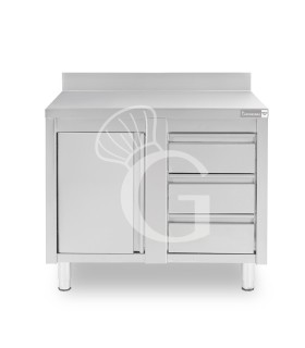 Tavolo armadiato,1 porta battente,3 cassetti a destra, alzatina, L1200 x P600 x H950mm