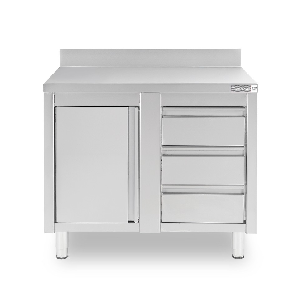Tavolo armadiato,1 porta battente,3 cassetti a destra, alzatina, L1200 x P600 x H950mm