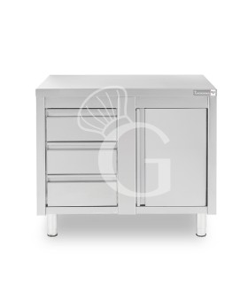 Tavolo armadiato,1 porta battente,3 cassetti a sinistra, L1000 x P700 x H850mm