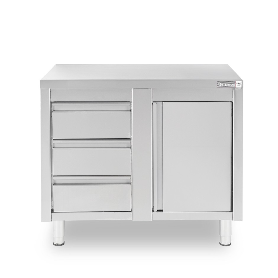Tavolo armadiato,1 porta battente,3 cassetti a sinistra, L1000 x P700 x H850mm