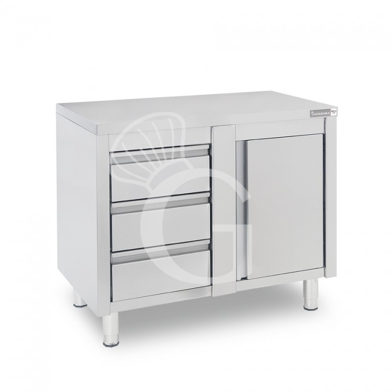 Tavolo armadiato,1 porta battente,3 cassetti a sinistra, L1000 x P700 x H850mm