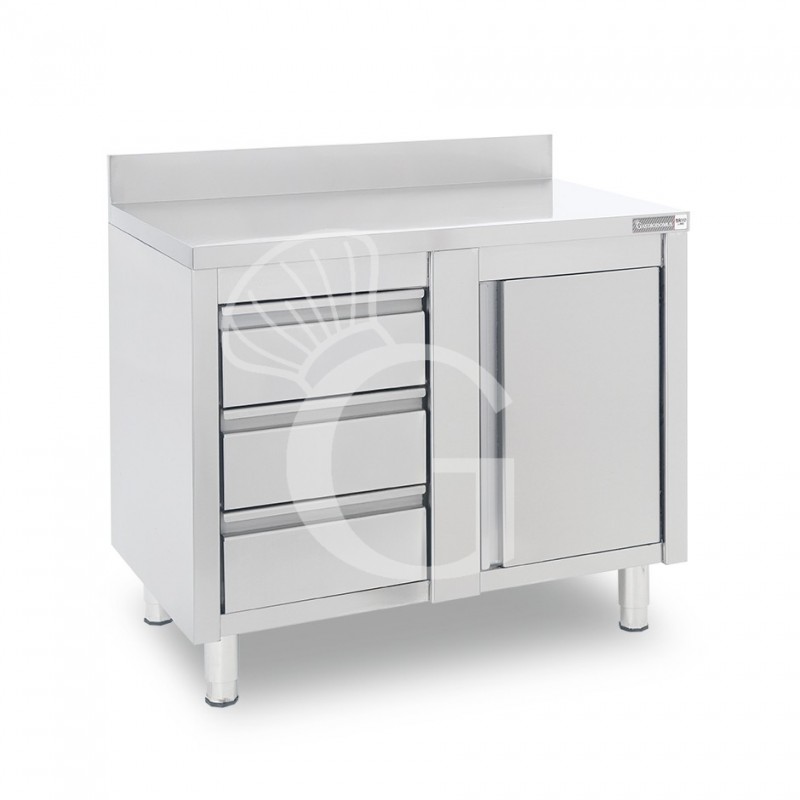 Tavolo armadiato,1 porta battente,3 cassetti a sinistra, alzatina, L1000 x P700 x H950mm