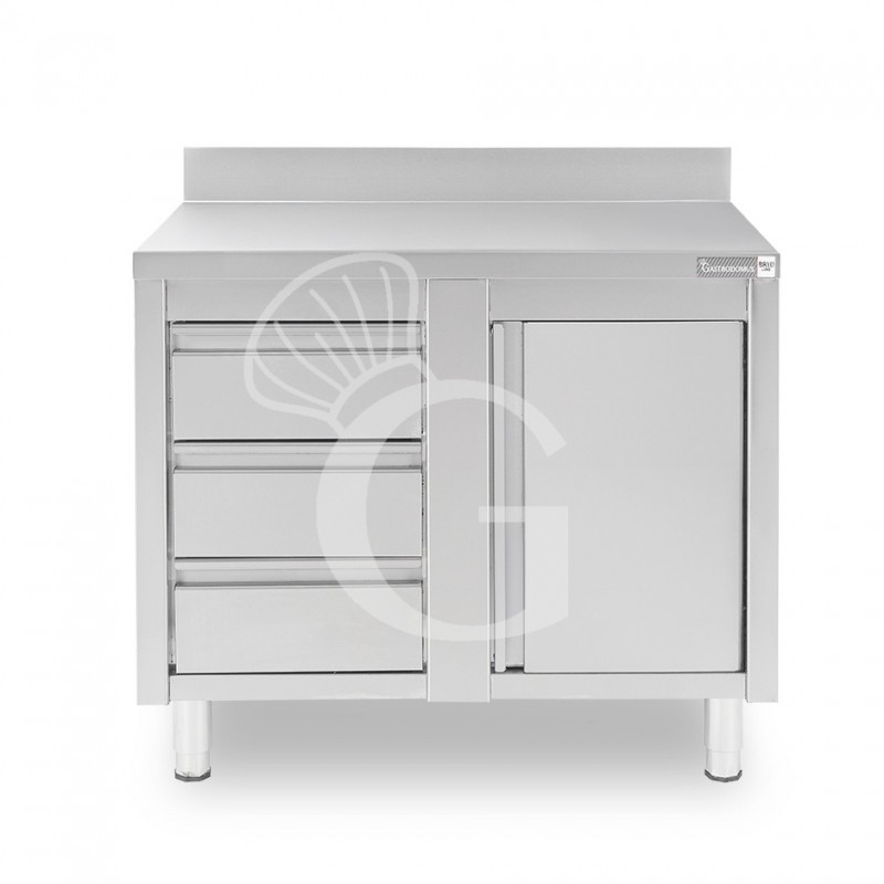 Tavolo armadiato,1 porta battente,3 cassetti a sinistra, alzatina, L1000 x P700 x H950mm