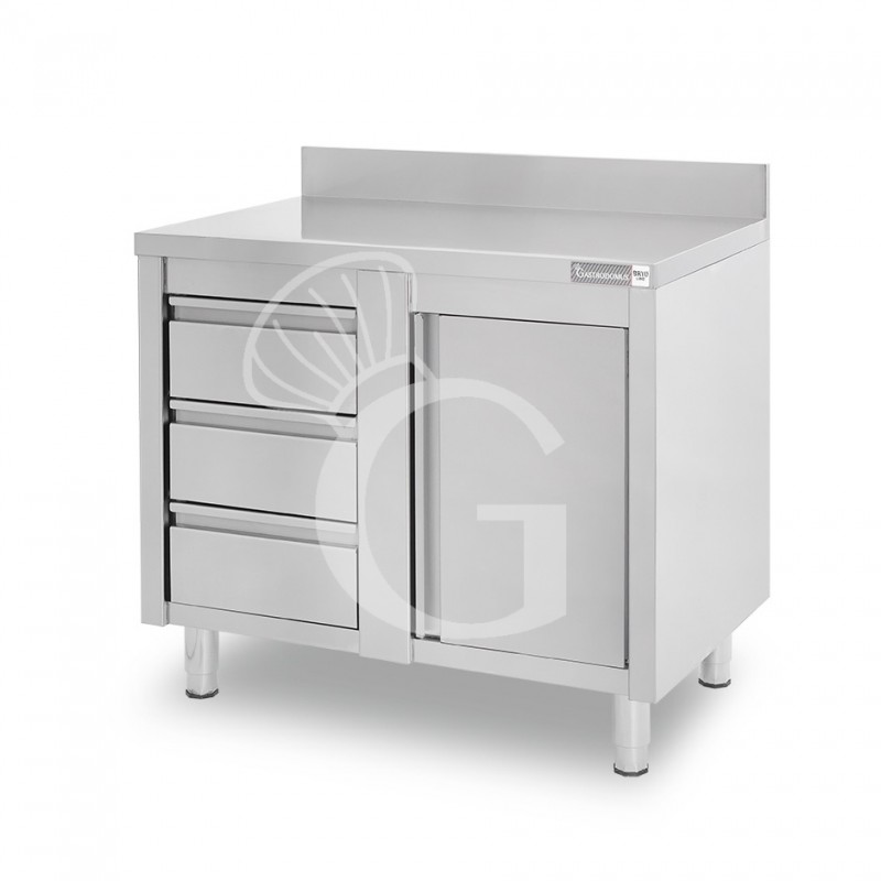 Tavolo armadiato,1 porta battente,3 cassetti a sinistra, alzatina, L1000 x P700 x H950mm