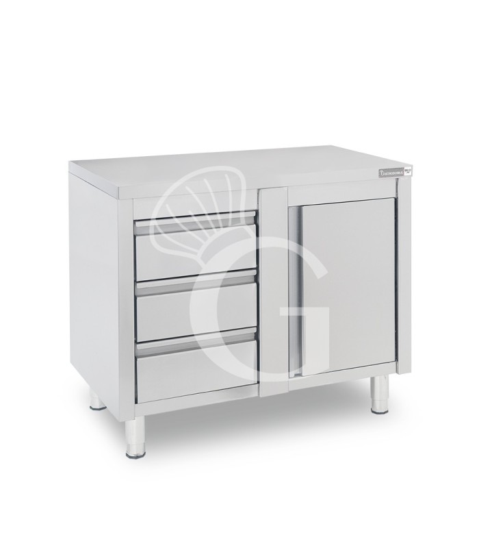 Tavolo armadiato,1 porta battente,3 cassetti a sinistra, L1200 x P600 x H850mm