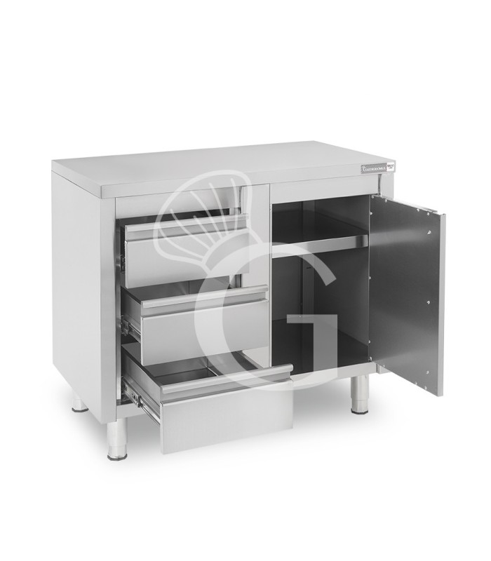 Tavolo armadiato,1 porta battente,3 cassetti a sinistra, L1200 x P600 x H850mm