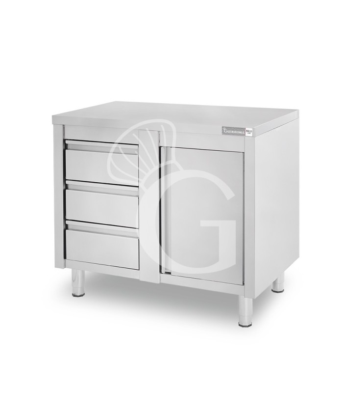 Tavolo armadiato,1 porta battente,3 cassetti a sinistra, L1200 x P600 x H850mm