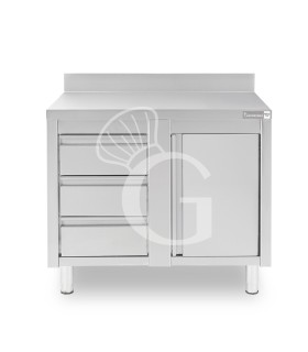 Tavolo armadiato,1 porta battente,3 cassetti a sinistra, alzatina, L1200 x P600 x H950mm