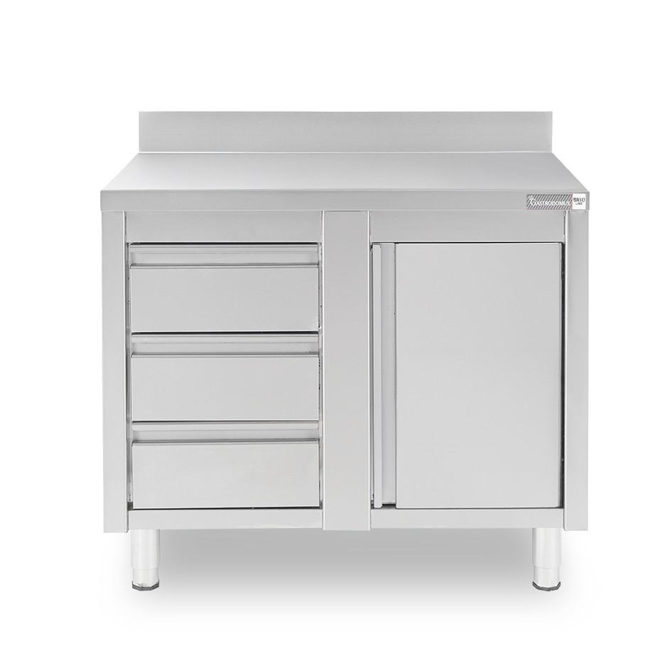 Tavolo armadiato,1 porta battente,3 cassetti a sinistra, alzatina, L1200 x P600 x H950mm