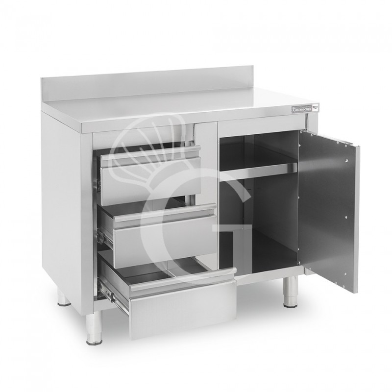 Tavolo armadiato,1 porta battente,3 cassetti a sinistra, alzatina, L1200 x P600 x H950mm