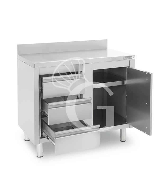Tavolo armadiato,1 porta battente,3 cassetti a sinistra, alzatina, L1200 x P700 x H950mm