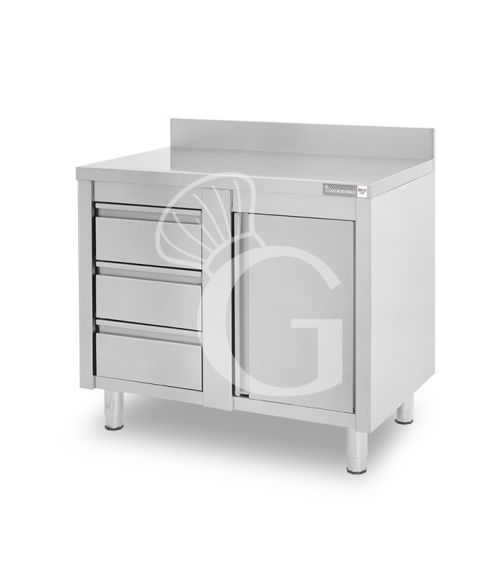 Tavolo armadiato,1 porta battente,3 cassetti a sinistra, alzatina, L1200 x P700 x H950mm