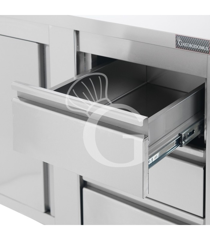 Tavolo armadiato,1 porta battente,3 cassetti a sinistra, alzatina, L1200 x P700 x H950mm