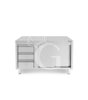 Tavolo armadiato,porte scorrevoli,3 cassetti a sinistra, L1400 x P600 x H850mm