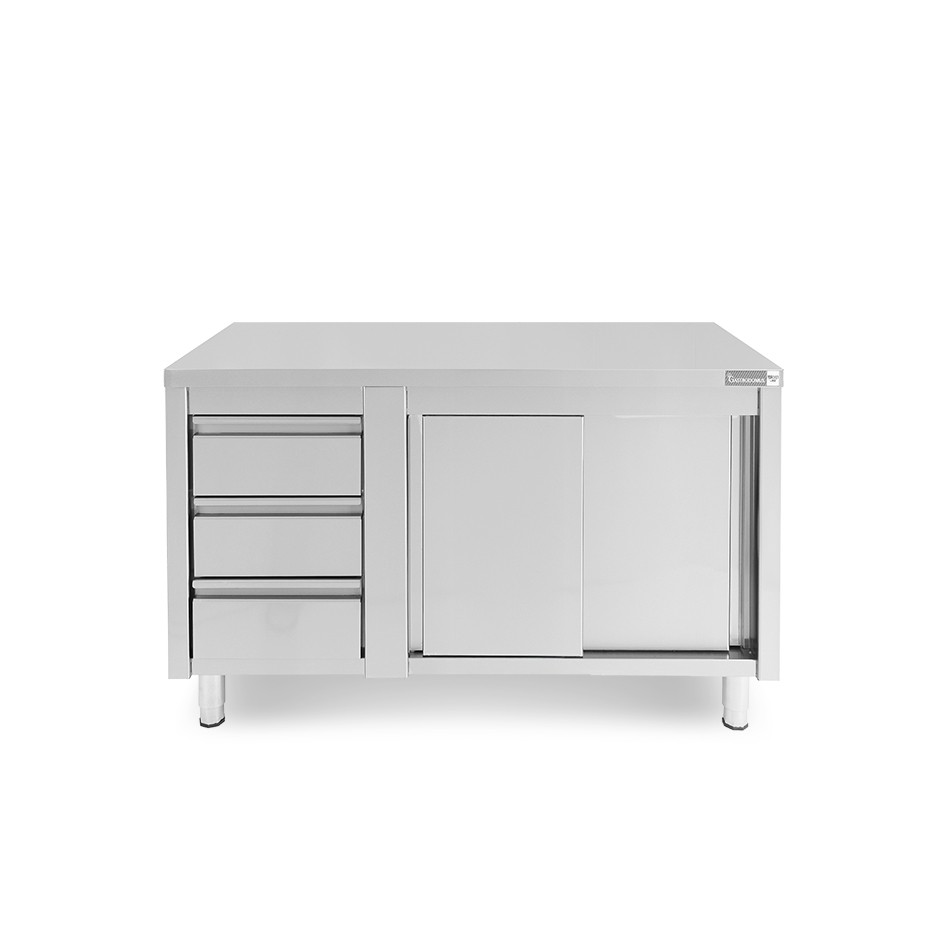Tavolo armadiato,porte scorrevoli,3 cassetti a sinistra, L1400 x P600 x H850mm