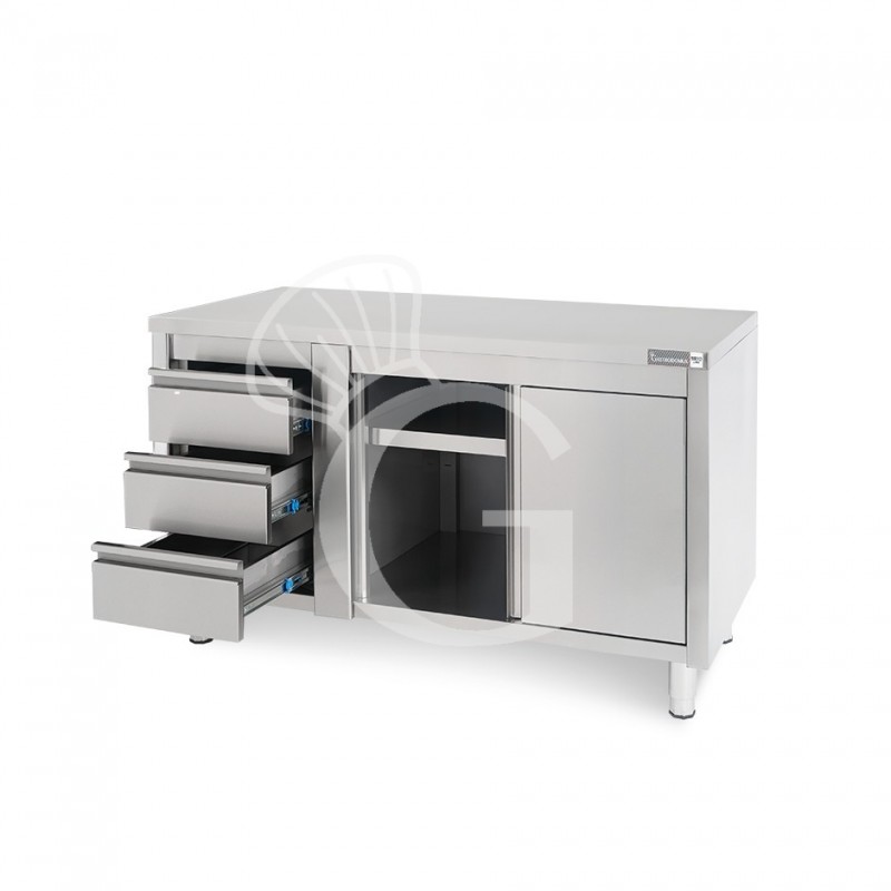 Tavolo armadiato,porte scorrevoli,3 cassetti a sinistra, L1400 x P600 x H850mm