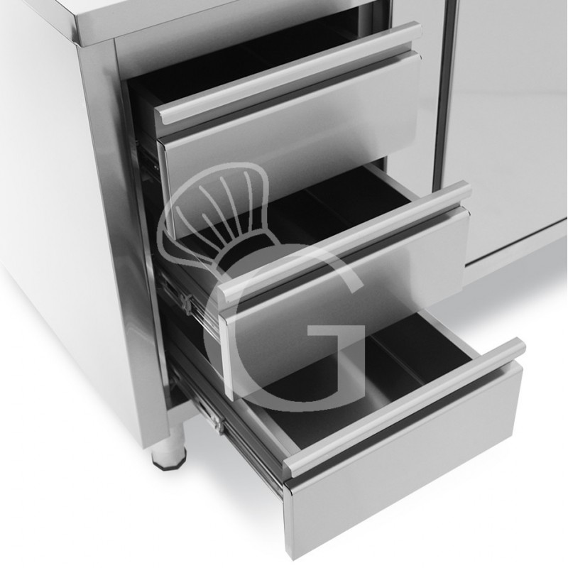 Tavolo armadiato,porte scorrevoli,3 cassetti a sinistra, L1400 x P700 x H850mm