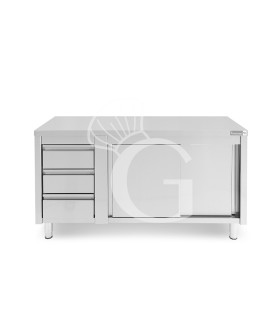 Tavolo armadiato,porte scorrevoli,3 cassetti a sinistra, L1800 x P600 x H850mm