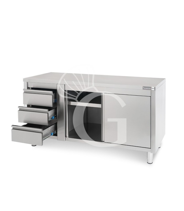 Tavolo armadiato,porte scorrevoli,3 cassetti a sinistra, L1800 x P600 x H850mm