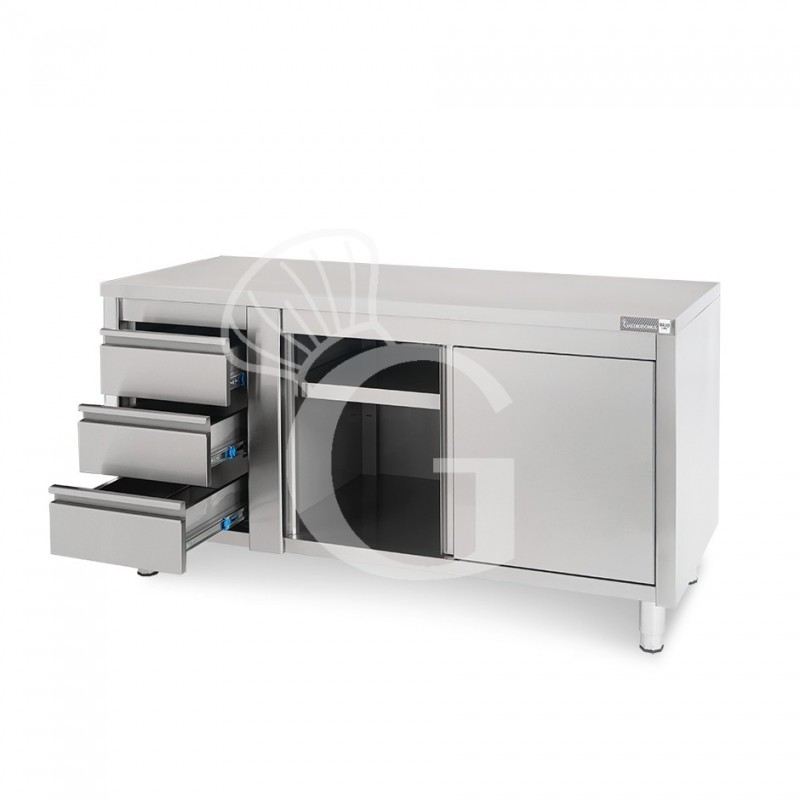 Tavolo armadiato,porte scorrevoli,3 cassetti a sinistra, L1800 x P700 x H850mm