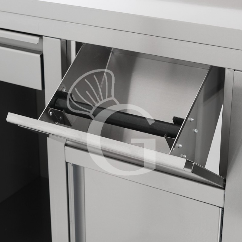 Banco bar per macchina caffè con cassetti, tramoggia e piano in inox con alzatina - L 1500 x P 600 x H 1150 mm