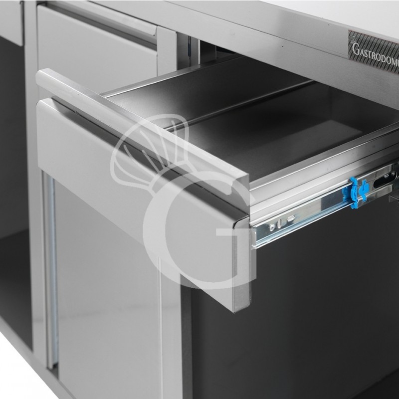 Banco bar per macchina caffè con cassetti, tramoggia e piano in inox con alzatina - L 1500 x P 600 x H 1150 mm