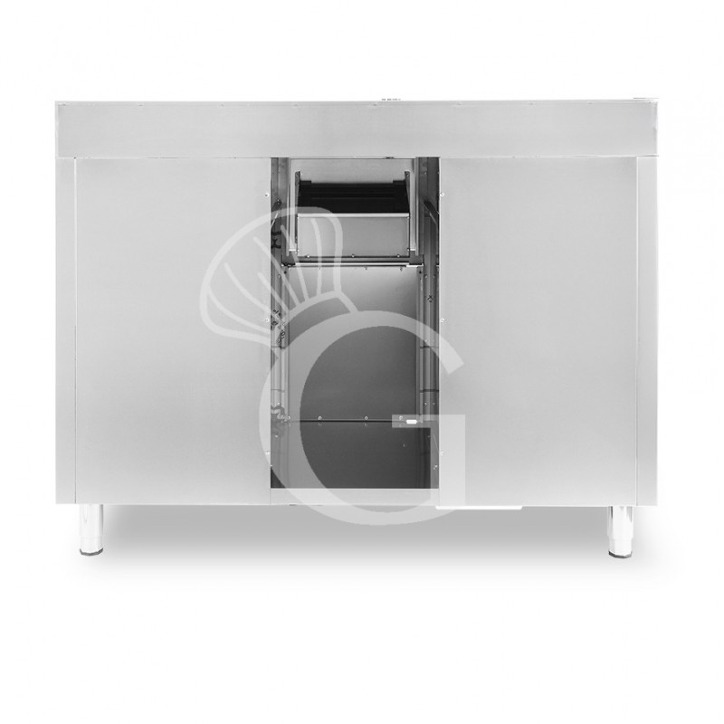 Banco bar per macchina caffè con cassetti, tramoggia e piano in inox con alzatina - L 1500 x P 600 x H 1150 mm