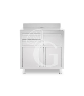 Banco bar per macchina caffè con cassetti, tramoggia e piano in inox con alzatina - L 1000 x P 600 x H 1150 mm