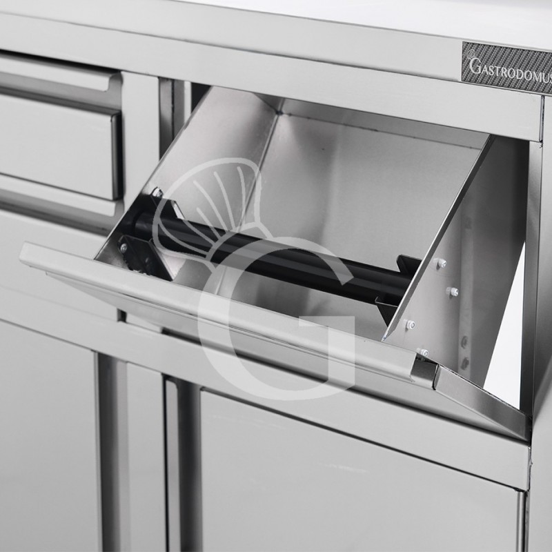 Banco bar per macchina caffè con cassetti, tramoggia e piano in inox con alzatina - L 1000 x P 600 x H 1150 mm