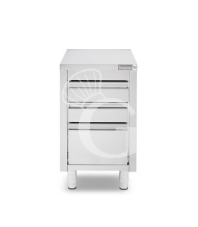 Cassettiera inox con 2 cassetti e un cassettone L 500 x P 700 x H 855 mm