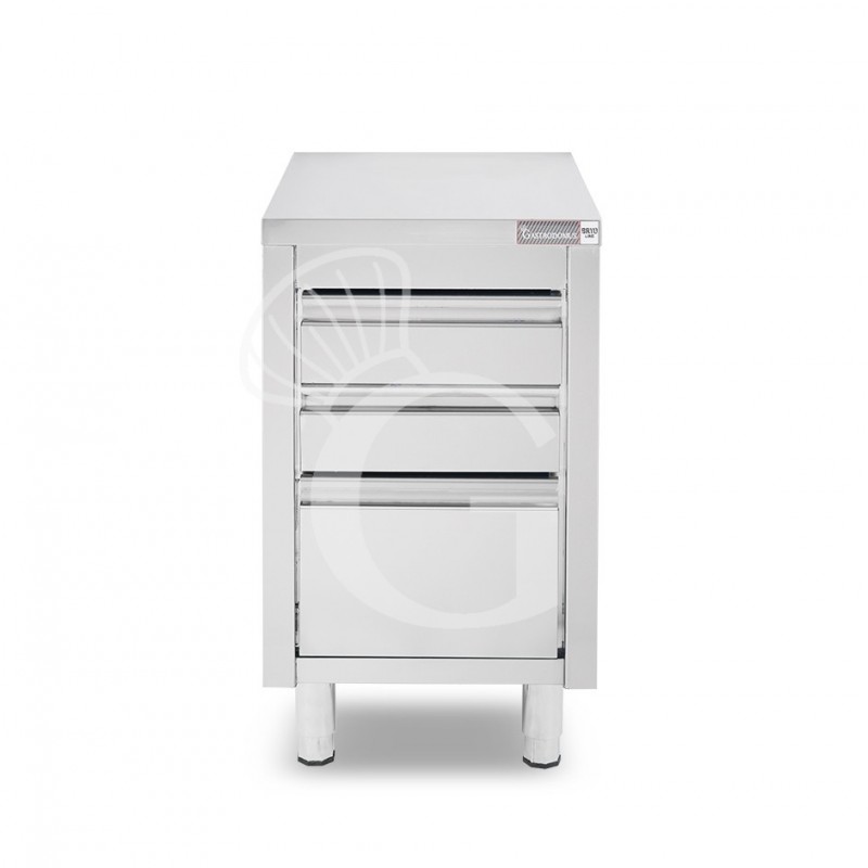 Cassettiera inox con 2 cassetti e un cassettone L 500 x P 700 x H 855 mm